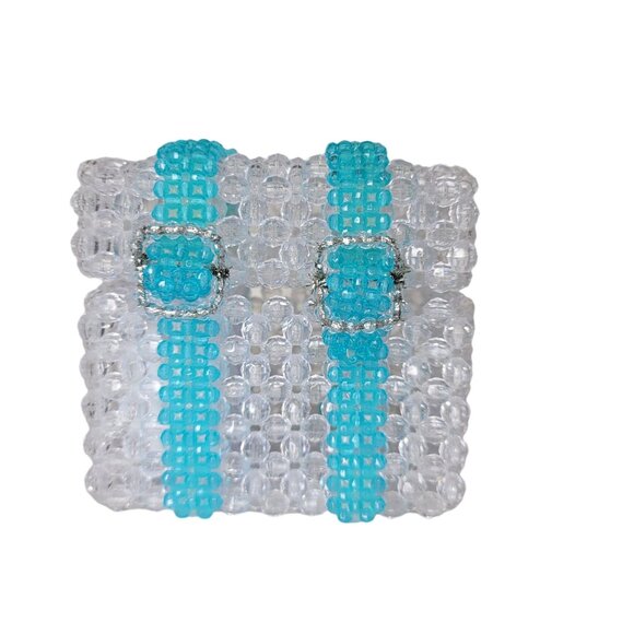 Handcrafted Beaded musical Jewelry trinket Box With Clear & Turquoise Beads - Picture 10 of 11